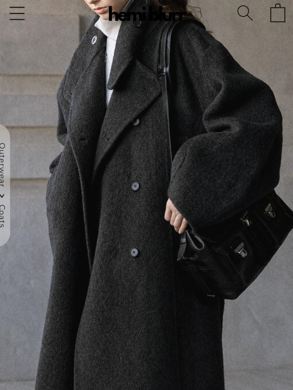 Hemi Blurr Corvian Wool Stand-Collar Coat Os Oversized Dark Gray — image 3 of 5